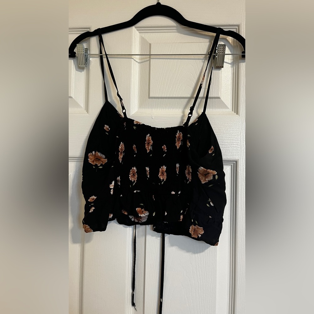 Black flower fashion nova spaghetti strap crop top size L